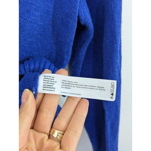 Eileen Fisher Womens 100% Organic Linen Deep V-Neck Knit Sweater Blue Sz Large - Picture 5 of 8